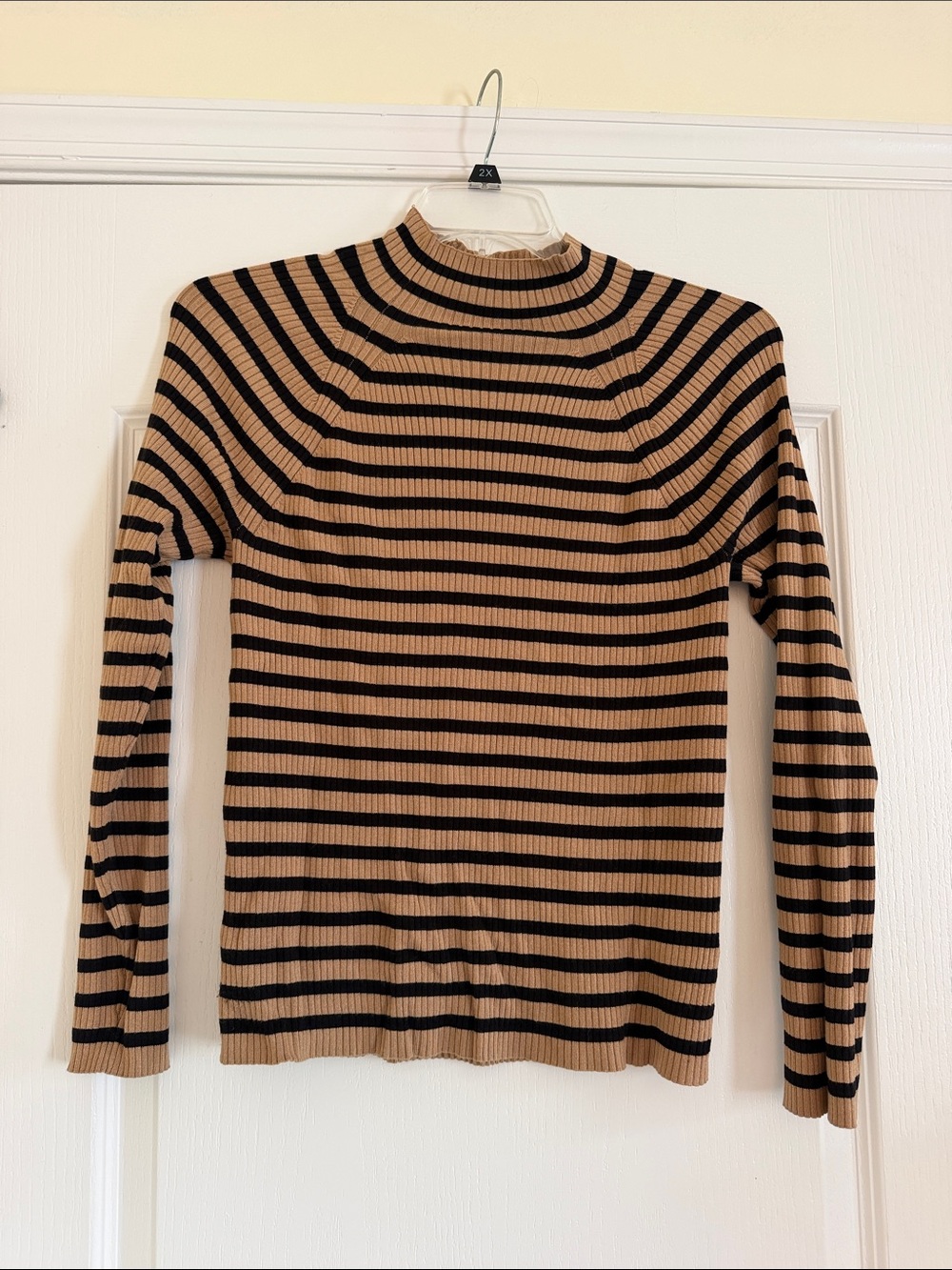 Nine West Black and Tan Striped Turtleneck Sweater